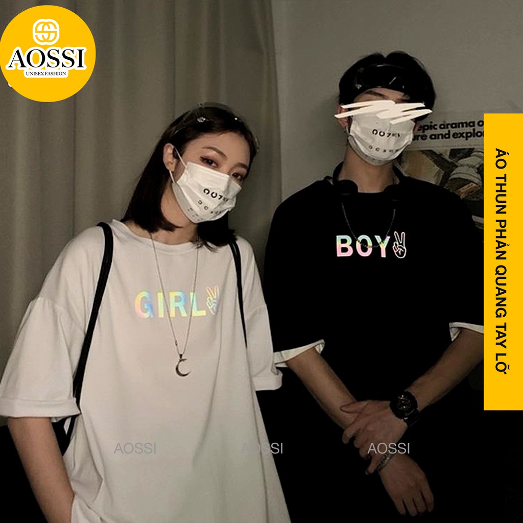 Áo thun Tay lỡ Unisex phản quang AOSSI áo phông form rộng - BOY & GIRL