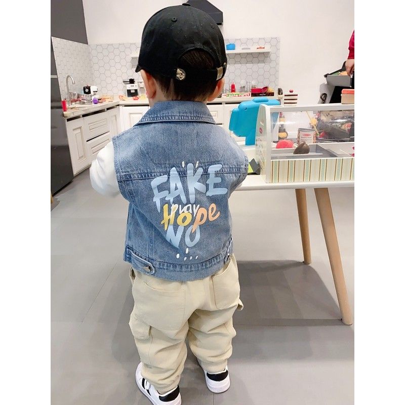 Áo Khoác Denim Không Tay Mềm Mại Thời Trang Mùa Xuân 2022 Dành Cho Bé Trai