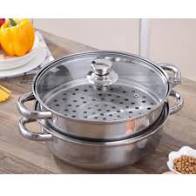 Nồi hấp inox 2 tầng kèm nồi lẩu - vun kính