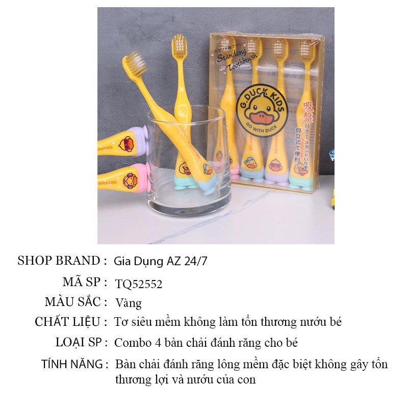 Bàn chải đánh răng cho bé 1 tuổi 2 tuổi combo 4 bàn chải vịt hãng GDUCK lông nano 5d siêu mảnh siêu mềm AZ TQ52552