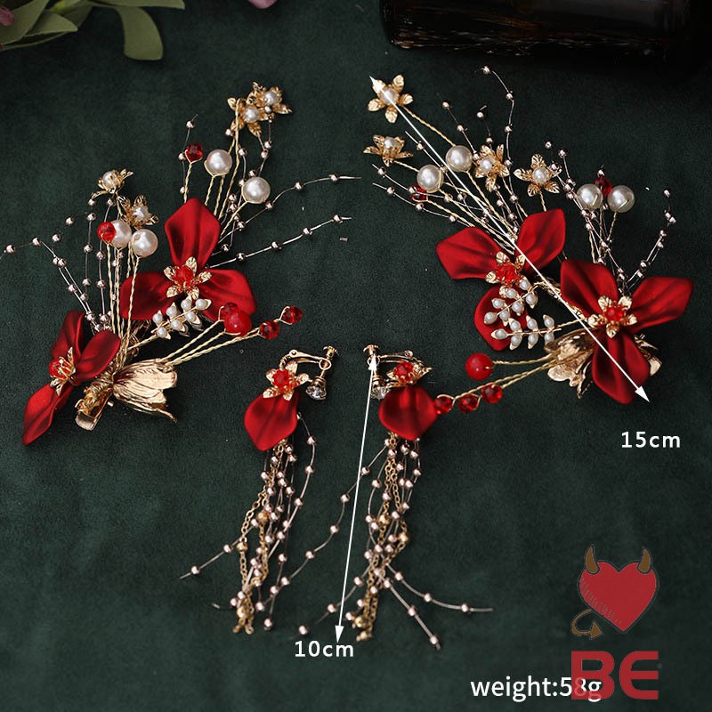 YADORNOS Set đôi khuyên tai và cặp kẹp tóc YADORNOS phong cách Trung Hoa thanh lịch thời trang dành cho nữ