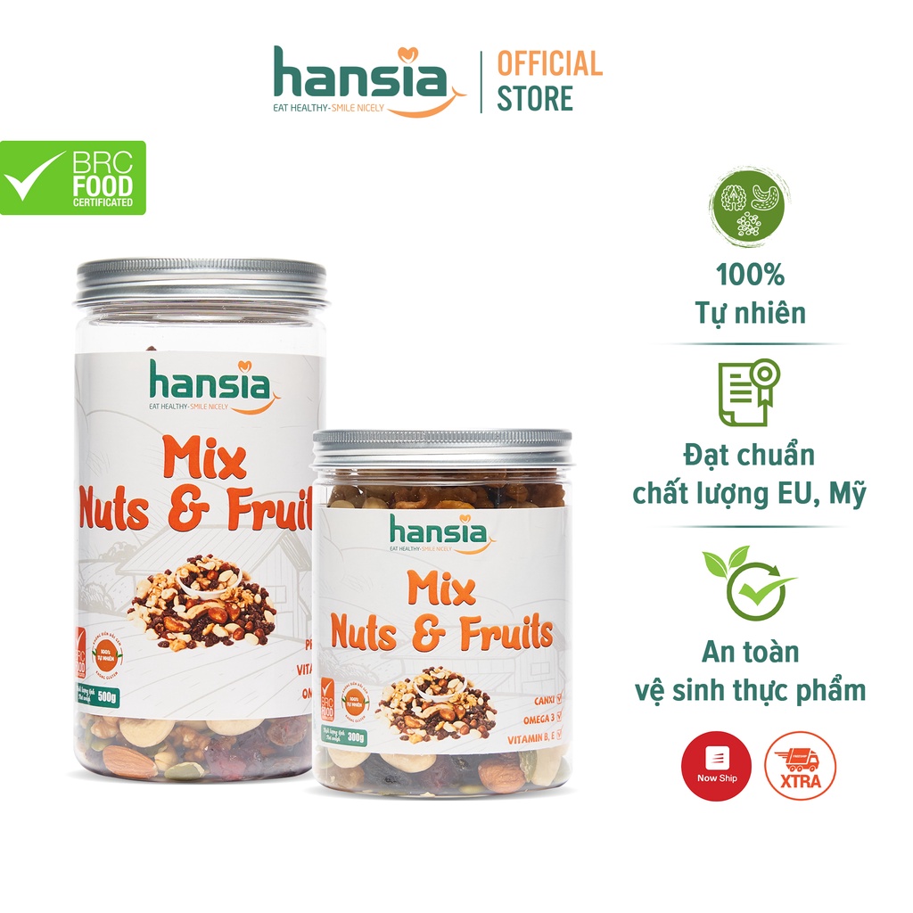 Hạt Trái Cây Sấy Mix Nuts&Fruits HANSIA Thơm Ngon Bổ Sung Dinh Dưỡng Có Thể Thay Thế Bữa Ăn Nhẹ 300g-500g