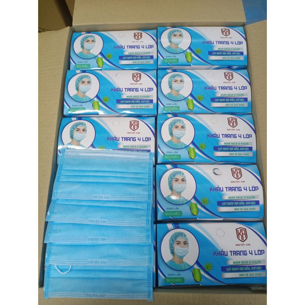 Khẩu trang y tế 4 lớp Khuyến Anh kháng khuẩn chống bụi, hộp 50 cái