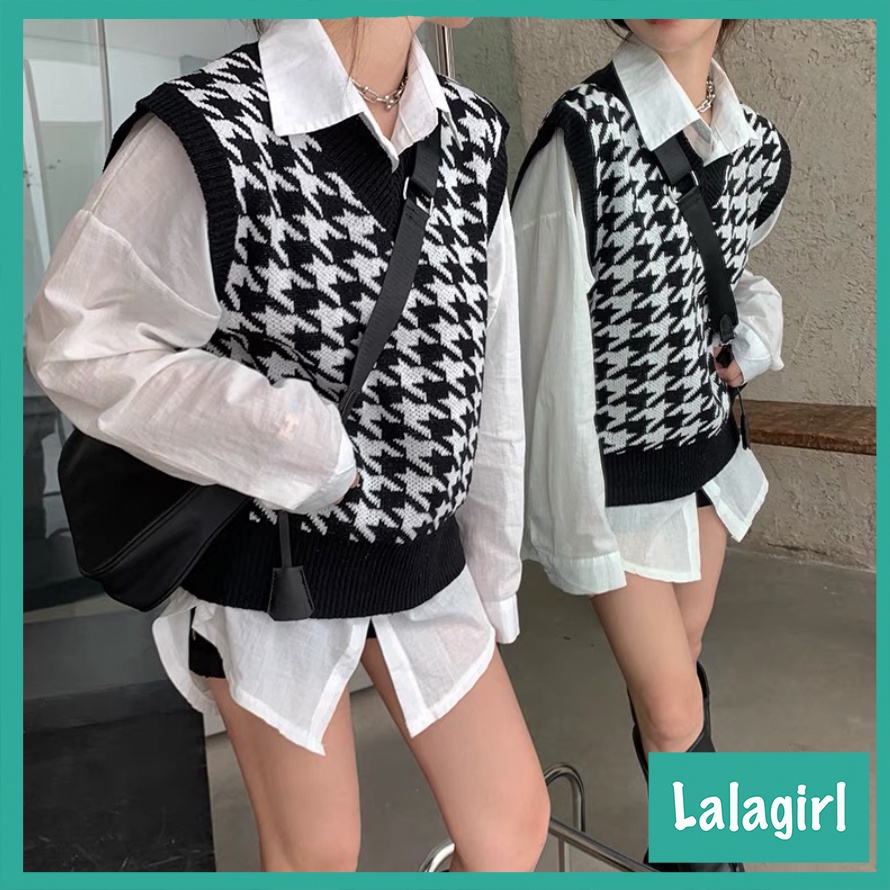 Áo gile nữ len cổ chữ V không tay màu sắc vintage phong cách Hàn Quốc [GZZ]