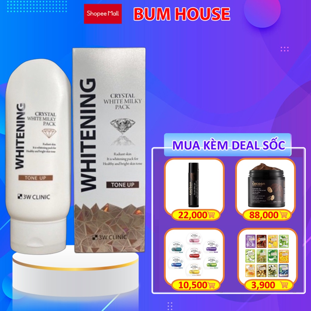 Kem ủ trắng 3W Clinic Whitening Crystal White Milky Pack Tone Up 200ml