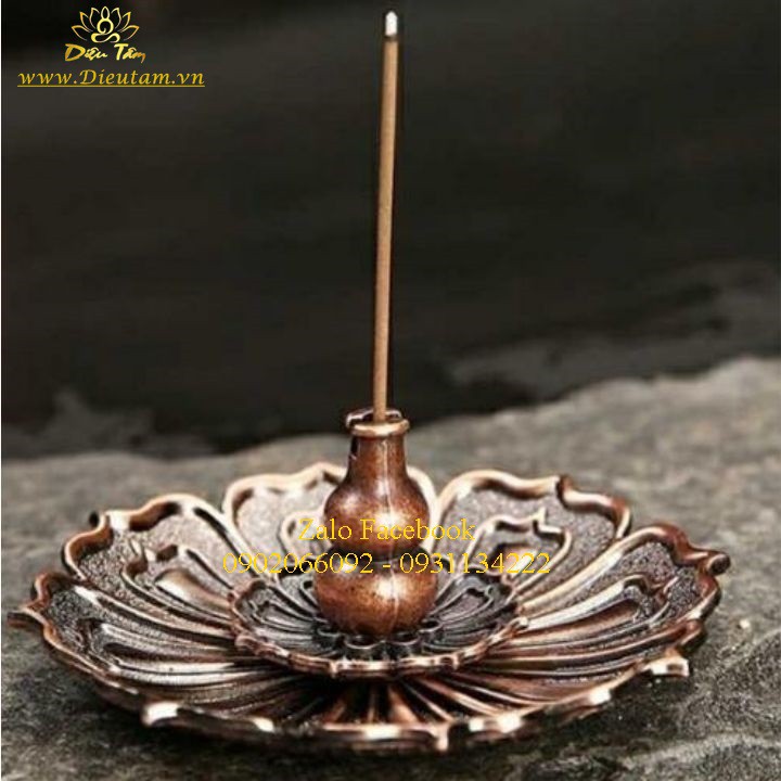 Lư xông trầm bằng đế cắm nhang sử dụng xông hương vòng, nhang không tăm và nụ trầm hương có hồ lô đồ thờ cúng đế hồ lô