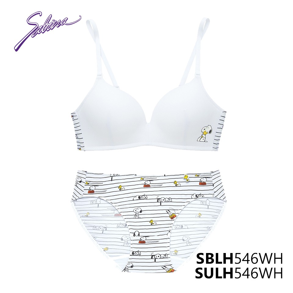 Combo Áo Lót Mút Vừa Không Gọng Và Quần Đồng Bộ Màu Trắng Phối Họa Tiết Snoopy Collection By Sabina SBLH546WH+SULH546WH