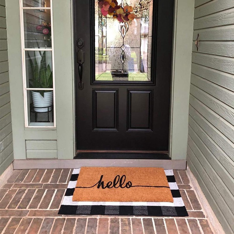 Tấm thảm chất liệu vải cotton hoạ tiết sọc caro 23.6 Inchx35.4 Inch màu trắng đen