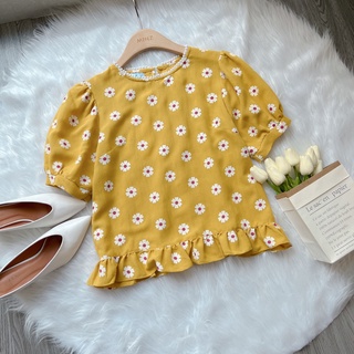 Áo sơ mi nữ cổ tròn tay bồng dây ngọc MINZ