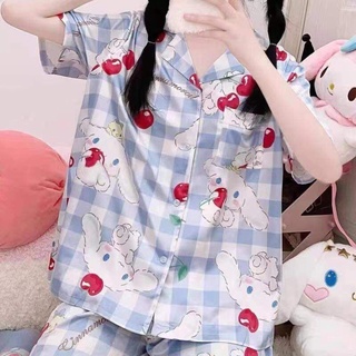 Set đồ bộ ngủ/ Bộ đồ ngủ cotton sọc caro hình cinnamoroll cực xinh