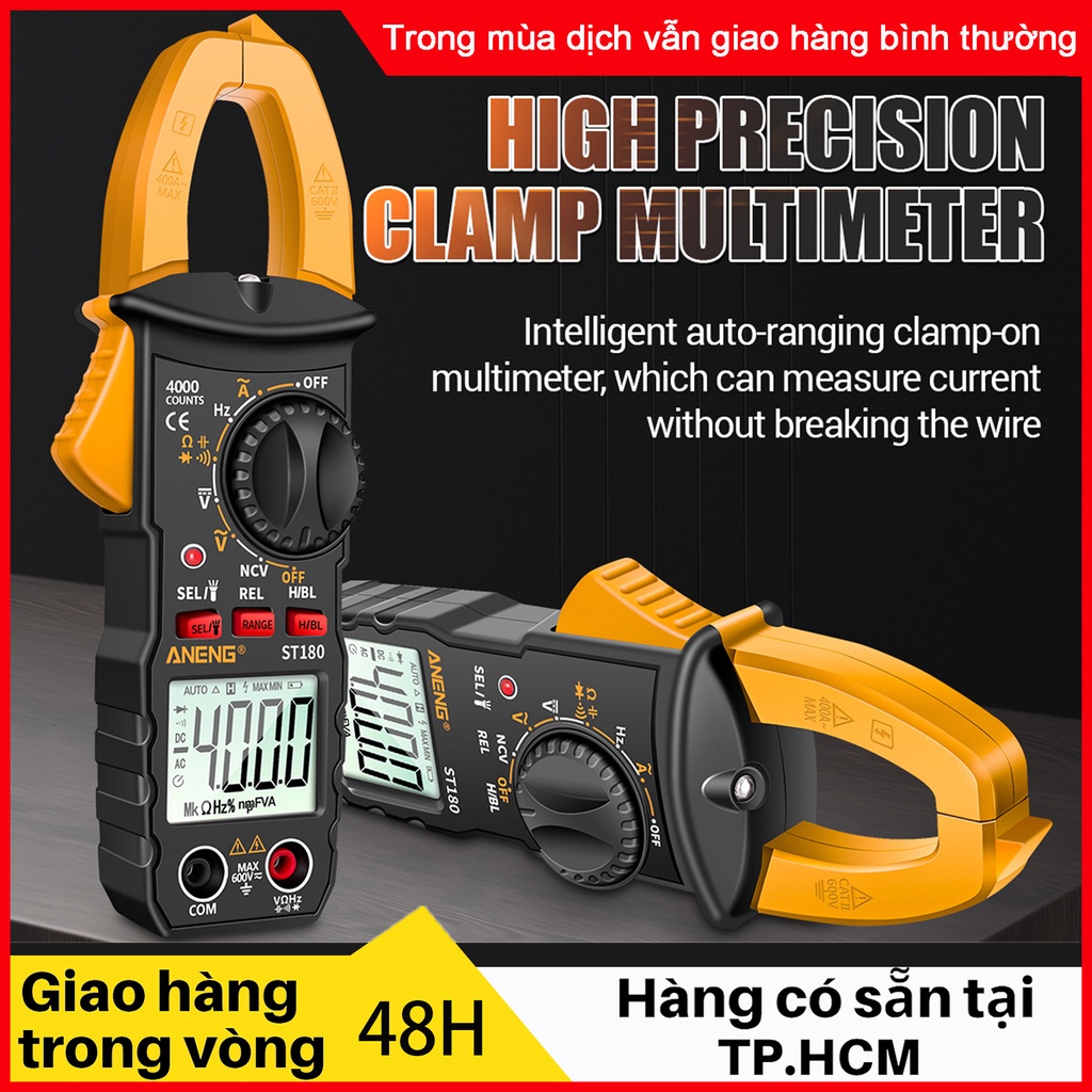 Kẹp đo điện kỹ thuật số đa chức năng đo được Ampe điện AC có thể điều chỉnh phạm vi đo ST180 4000 số đếm