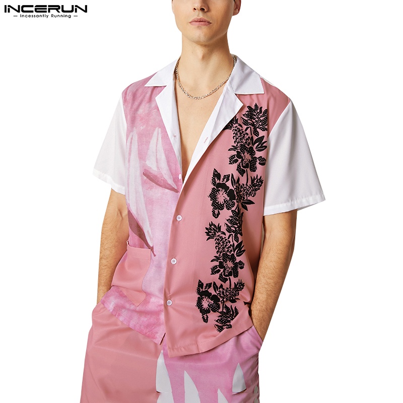 Set đồ đi biển 2 món Incerun gồm áo thun dáng rộng in hình phong cách bãi biển + quần short co giãn cho nam