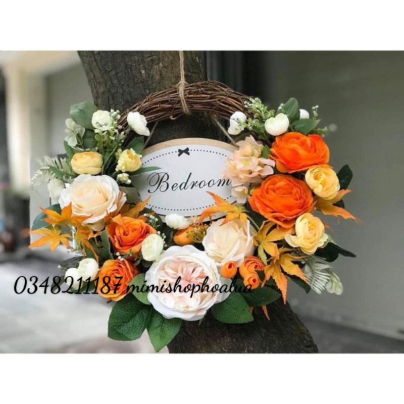 Hoa Giả- Vòng Nguyệt Quế - Vòng Hoa Treo cửa màu xanh dương - Tặng móc dính.