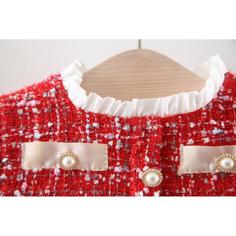 Đầm bé gái đỏ lót lông thu đông