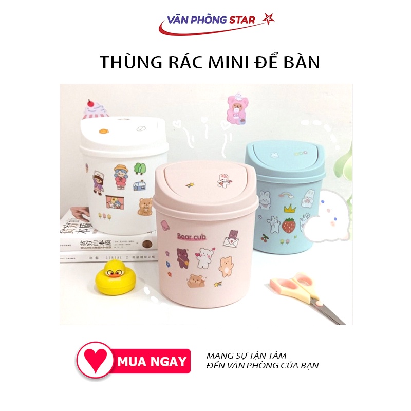 [FREE SHIP] Thùng rác nắp lật bằng nhựa dùng cho văn phòng mini chất lượng cao để bàn tiện lợi trang trí decor dễ thương