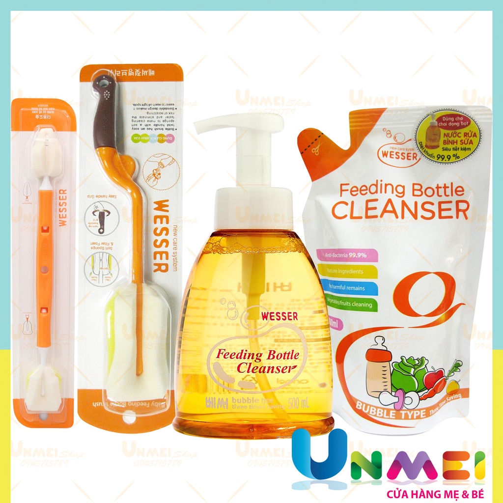 Nước Rửa Bình Sữa Wesser Túi 500ml  Chai 500ml  Cây rửa bình chính hãng