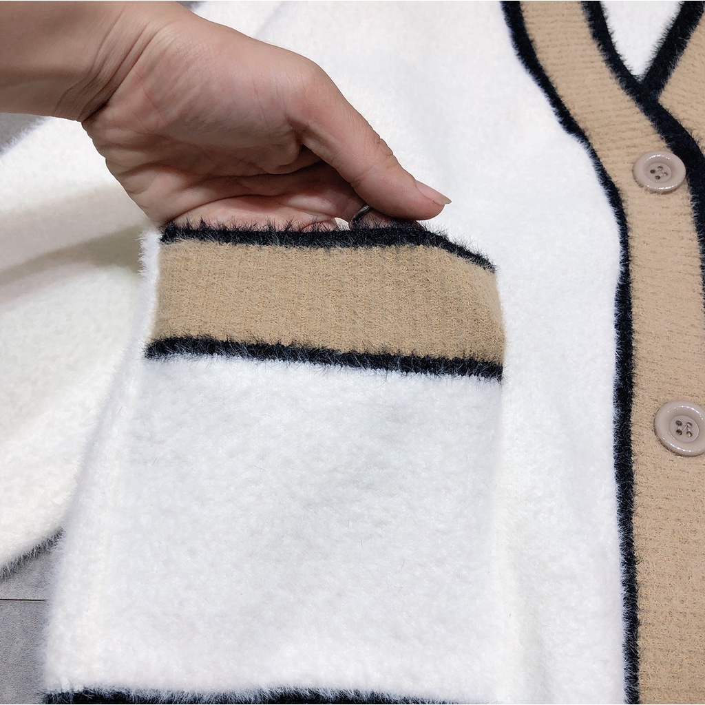 ÁO cadigan len lông viền to