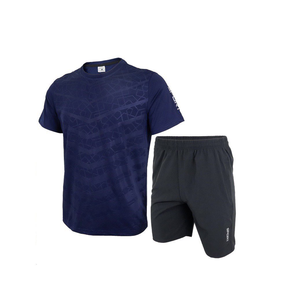 Bộ thể thao nam thun lạnh Sport, bộ thun nam mặc mát co giãn thấm mồ hôi ép vân 3D New22 RunT- Ghi