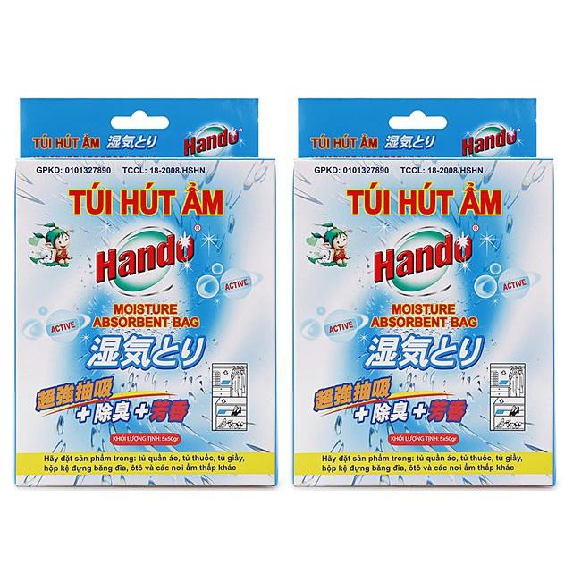 Bộ 2 hộp 10 gói hút ẩm khử mùi hôi hương thơm Hando (50g/túi)