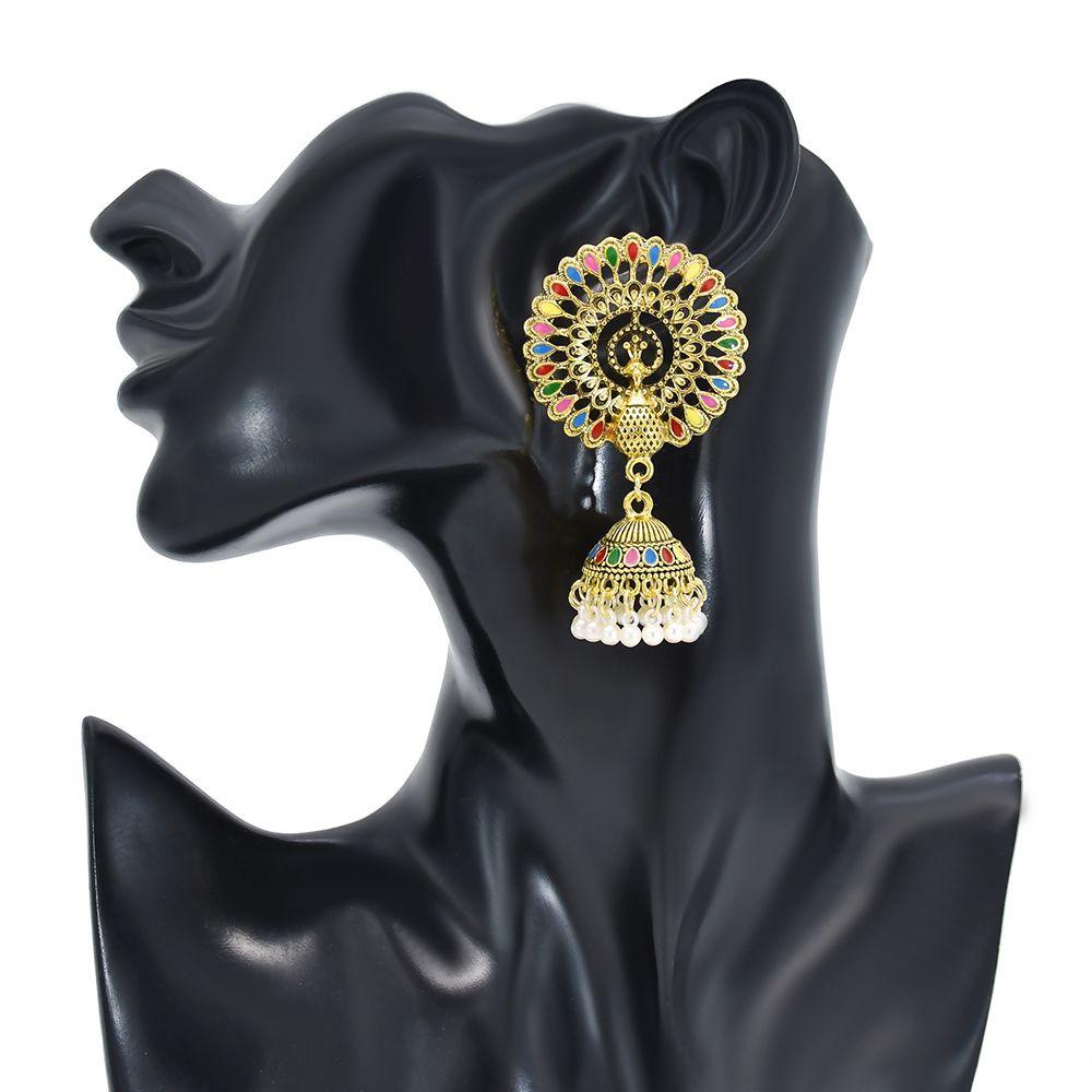 Bông Tai Hình Chim Công Bằng Hợp Kim Phối Tua Rua Phong Cách Bohemian Đơn Giản Sáng Tạo WMES15H Dành Cho Bạn Gái