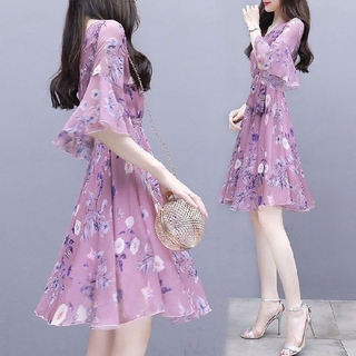 Đầm Nữ Dài Tay Cổ Tròn Eo Thắt Thời Trang Hàn