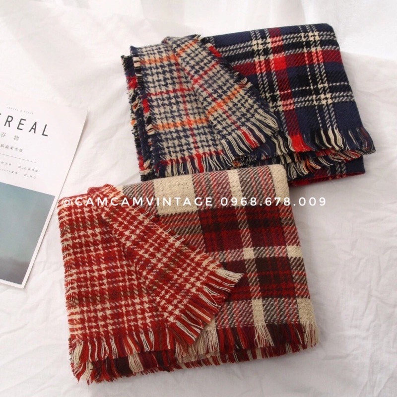 KHĂN QUÀNG CỔ NAM NỮ KHĂN CHOÀNG CỔ NAM LEN LÔNG THỎ CARO ĐỎ VINTAGE NOEL, KHĂN ĐÔI MỀM MỊN DÀY CỰC ẤM , KHĂN LEN NỮ BEO