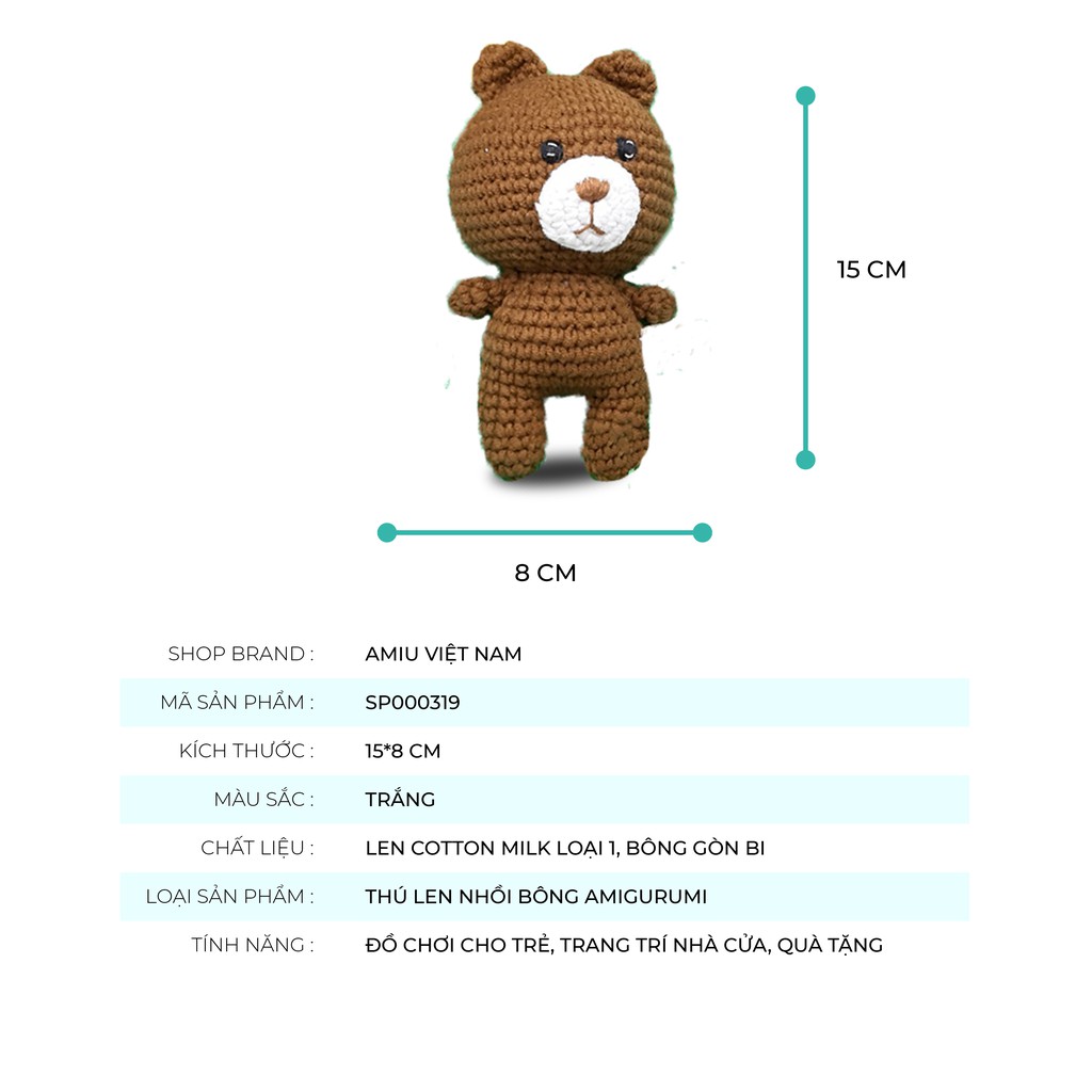 Gấu bông handmade làm từ len - Gấu Brown Little, quà tặng thú nhồi bông - móc khóa gấu dễ thương - SP000319