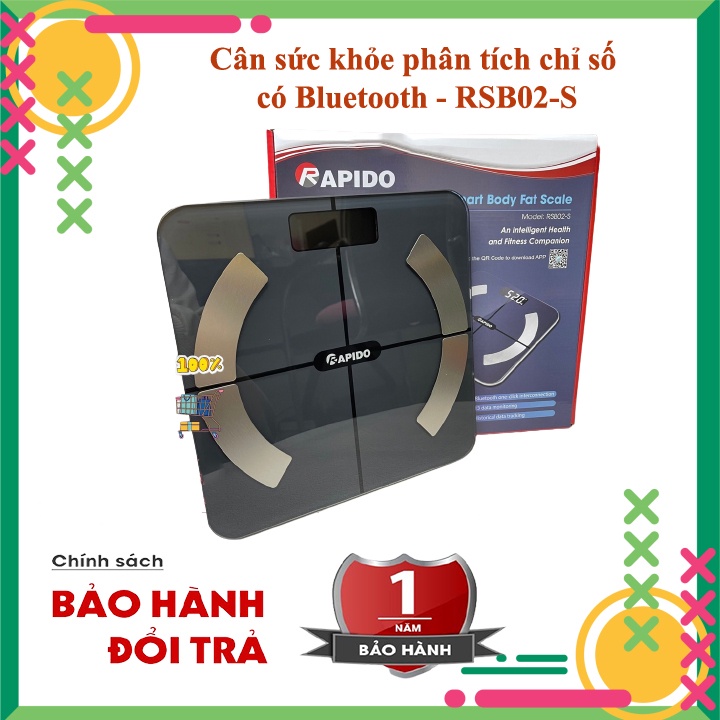 Cân nặng điện tử theo dõi sức khỏe, Cân sức khỏe phân tích chỉ số - loại vuông, có Bluetooth RSB02-S - Hàng chính hãng