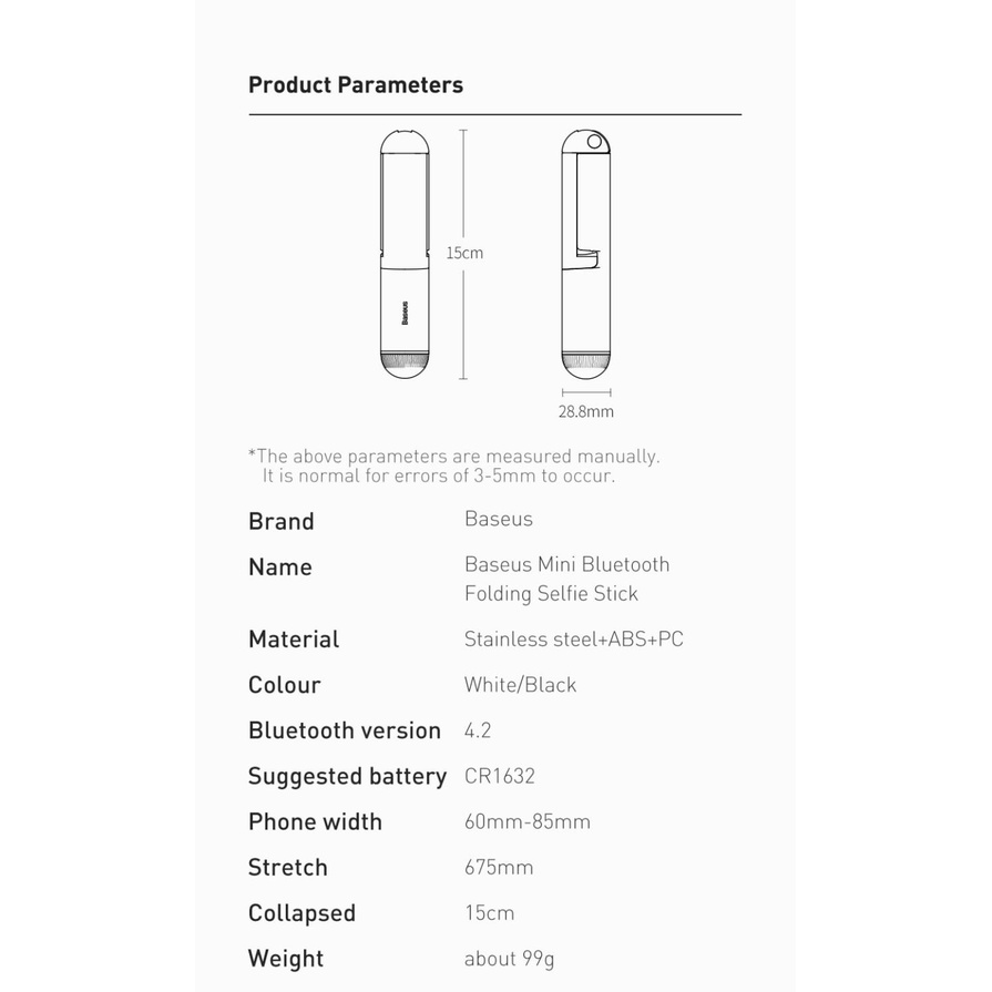 Gậy hỗ trợ chụp ảnh Baseus mini không dây Bluetooth có thể gập lại cầm tay mở rộng được cho iPhone 12 11 Pro Max Xiaomi