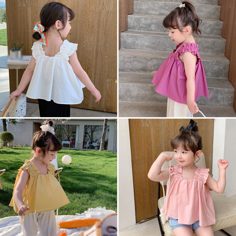 Áo Sát Nách Màu Trơn Dễ Thương Cho Bé Gái