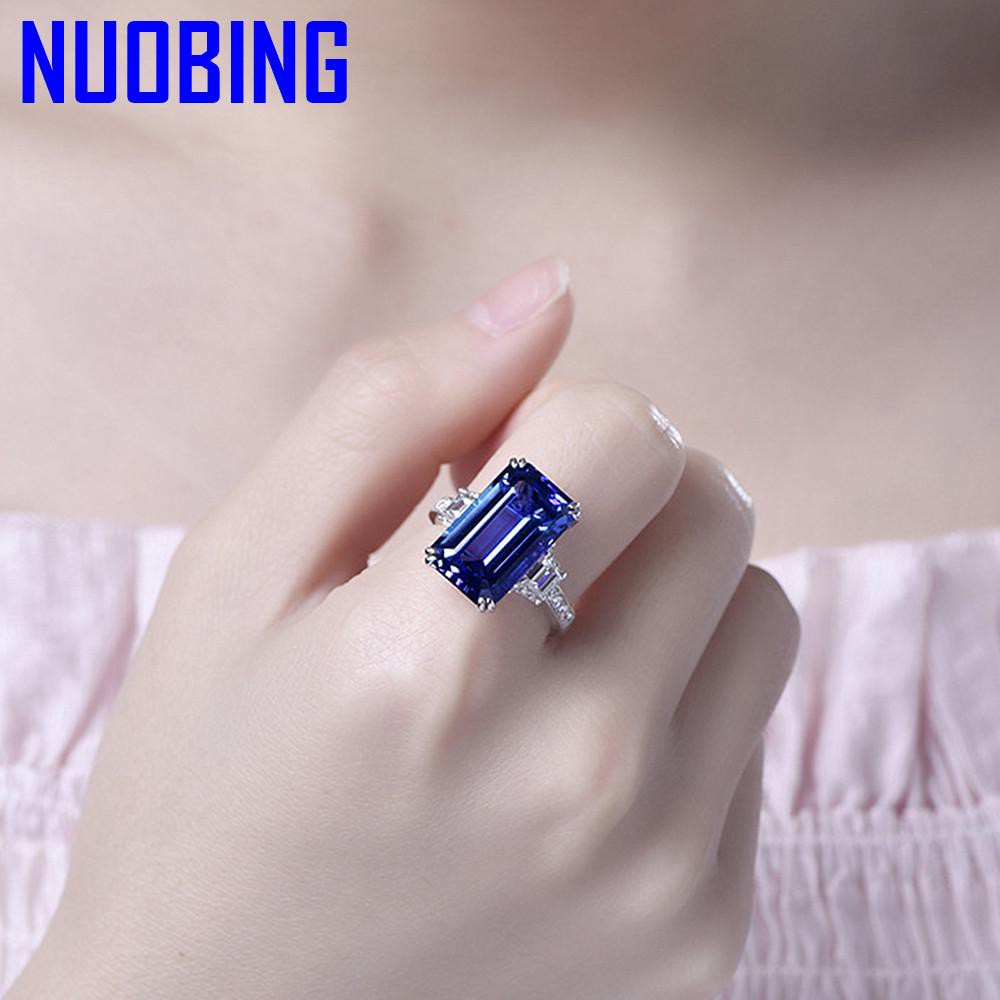 Square Blue Crystal Sapphire Gemstones Diamonds Rings For Women White Gold Silver Color Jewelry Bijoux Bague Fashion Party Gifts|Rings|