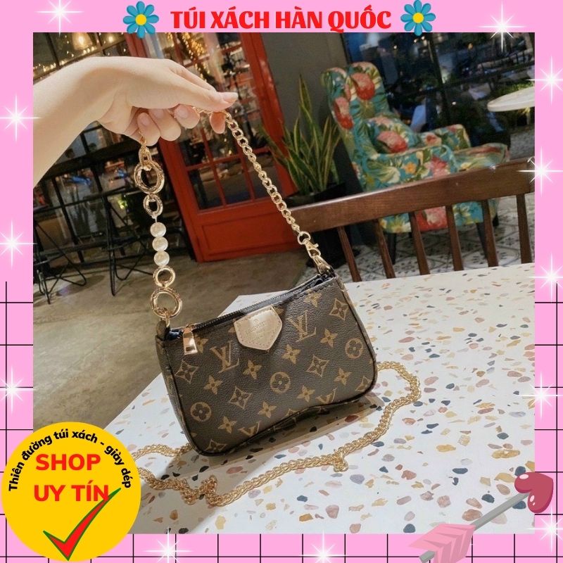 Túi Đeo Chéo Nữ, Túi Đeo Vai Phụ Kiện Xích Phối Ngọc  HQ 506