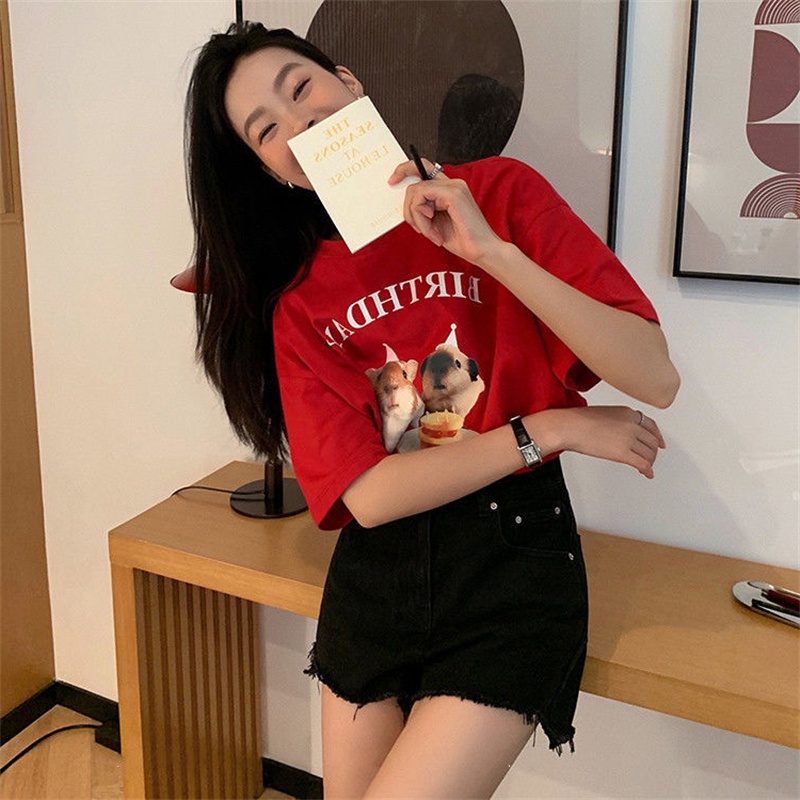 NRVP Áo thun cotton tay ngắn cổ tròn màu trơn thời trang dành cho nữ