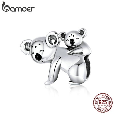 Hạt phụ kiện Bamoer BSC260 bạc 925 phong cách gấu Koala mẹ và con dễ thương trang trí trang sức dành cho nữ