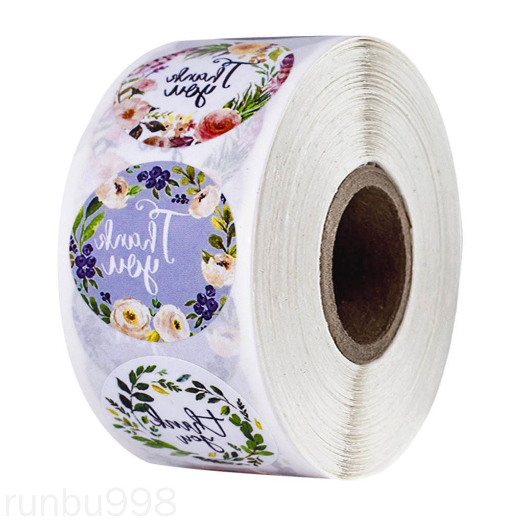 Cuộn 500 miếng dán in chữ Thank You tự dính dùng trang trí tiệc cưới Runbu998