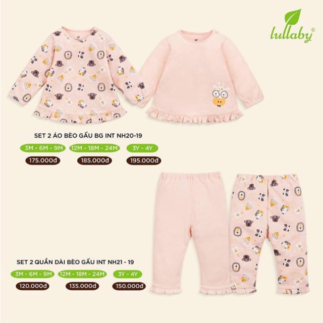 Set 2 Bộ Dài Tay Bé Gái LULLABY Thu Đông 2019