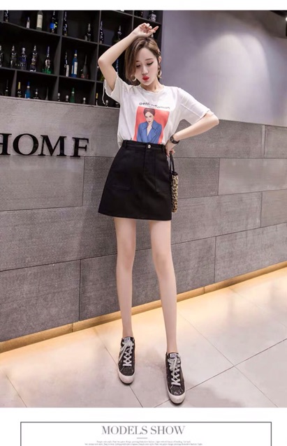 Chân váy cạp cao chữ A chất liệu denim có túi hàng đẹp dày dặn