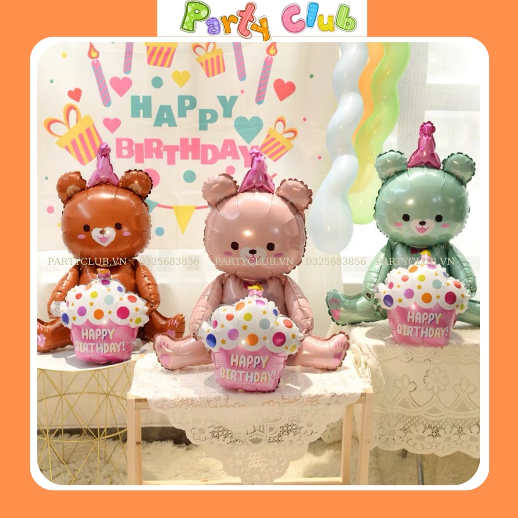 Bóng gấu ôm bánh kem trang trí sinh nhật