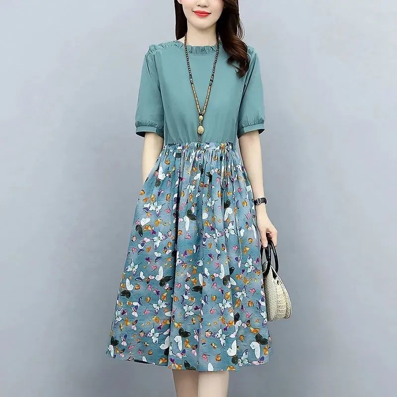 Đầm Chữ a Vải Lanh Cotton Họa Tiết Hoa Thời Trang