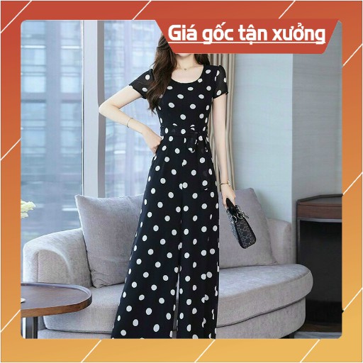 [Ảnh Thật] Jumpsuit Dài Lụa Cao Cấp Ống Suông Tôn Dáng Thướt Tha Jumt Dự Tiệc, Đi Biển, Cưới Chấm Bi Cổ Tròn Sang Trọng