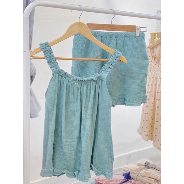 Bộ pijama hai dây chất muslin xô cao cấp form to rộng hàng thiết kế