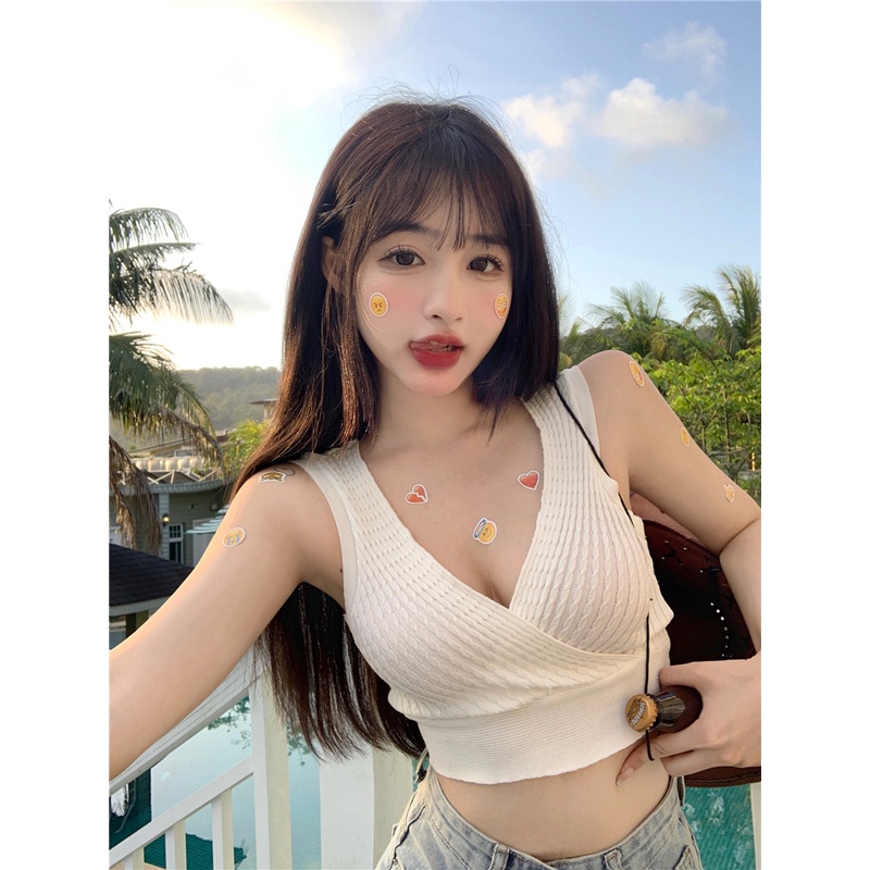 Cocory vn Áo Dệt Kim Hai Dây Cổ Chữ V Dáng Ôm Thời Trang Hàn Quốc Quyến Rũ Cho Nữ