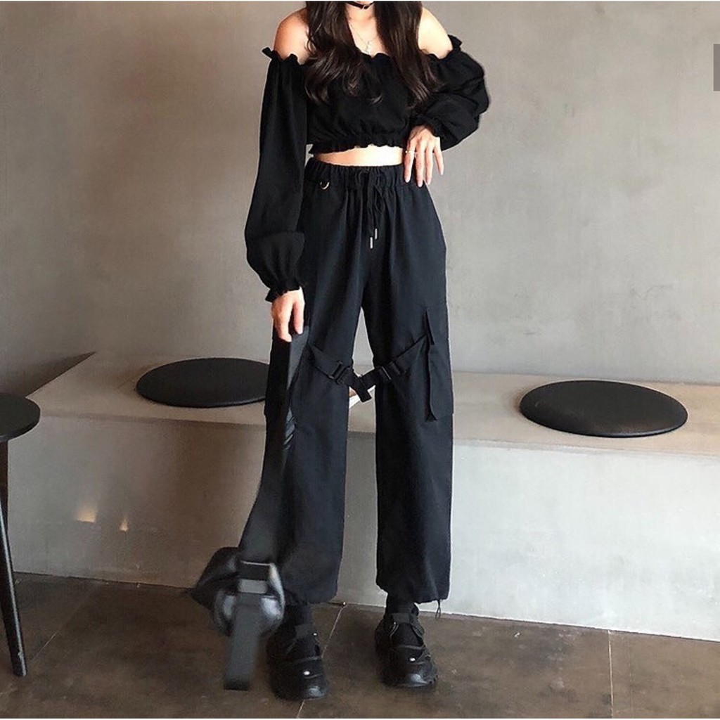 Quần kaki Jogger Túi Hộp Phối Khóa MOLY PANTS Unisex/Nam nữ unisex/Quần kaki ống suông màu đen Jaystoree ❤️