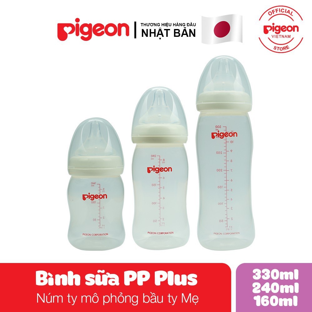 Bình sữa cổ rộng Pigeon PP Plus 160ml/ 240ml/ 330ml