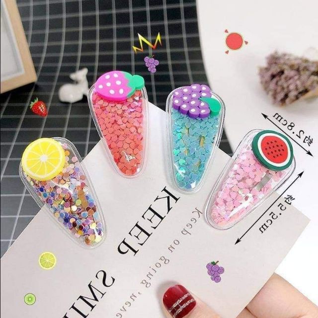 Vỉ 5 kẹp tóc hoa quả siêu yêu cho bé gái