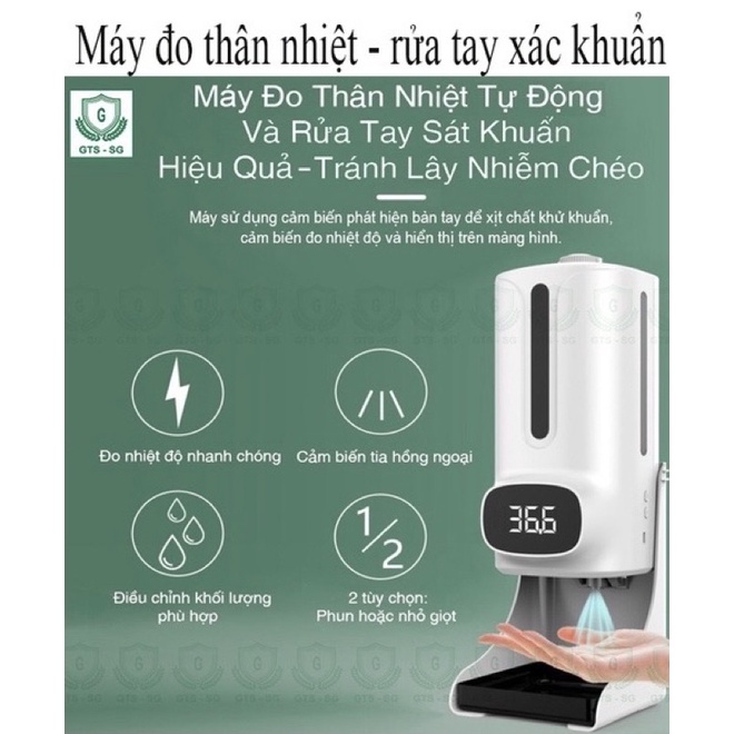 BẢN TIẾNG VIỆT/Máy rửa tay sát khuẩn kết hợp đo thân nhiệt tự động K9Plush_Nanomax/Hàng có sẵn/