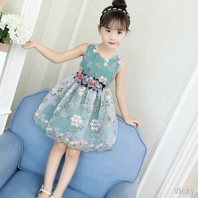 🌈Thời Trang Trẻ Em🌈váy trẻ em gái mới hè 2019 phiên bản Hàn Quốc của trẻ em lớn thêu công chúa Váy váy thủy triều mùa