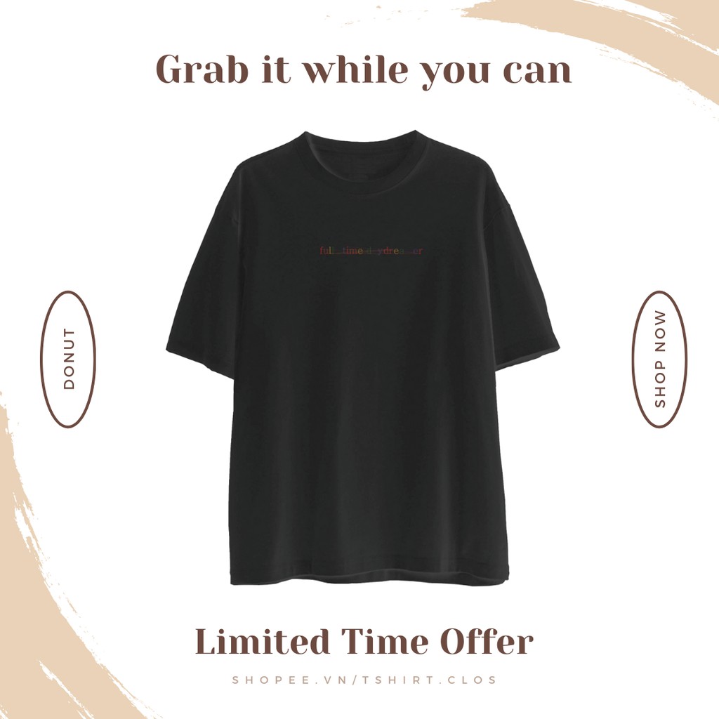 Áo thun thêu cotton unisex Full-time daydreamer