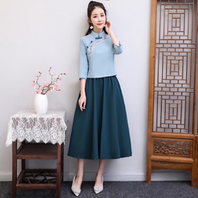 SET HÁN PHỤC THÊU HOA MÀU XANH