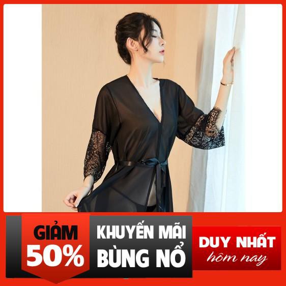 Áo choàng ngủ 5224 tay pha ren vải voan xuyên thấu gợi cảm sang trọng + Tặng kèm quần chíp lọt khe cực xinh đẹp